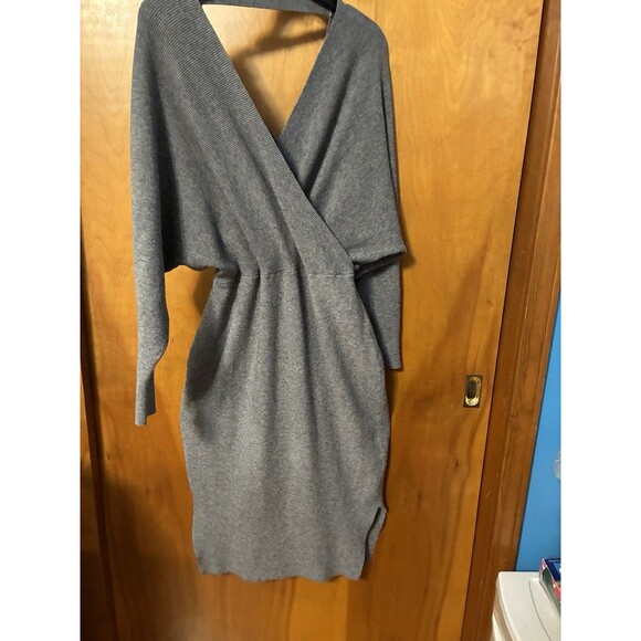 Fashion Nova Sweater Dress Gray Long Sleeve Midi Side Slit Body Con Wrap XL - Picture 4 of 10
